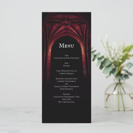 Gothic Arch Elegant Wedding Dark Black Red Menu (Staand voorkant)