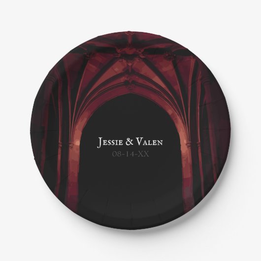 Gothic Arch Elegant Wedding Dark Black Red Papieren Bordje (Voorkant)