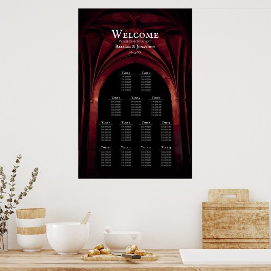 Gothic Arch Elegant Wedding Dark Black Red Poster (Keuken)