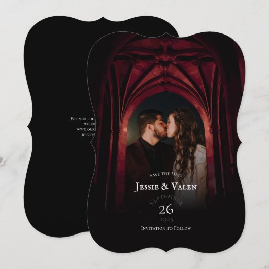 Gothic Arch Elegant Wedding Dark Save the Date Kaart (Voorkant / Achterkant)