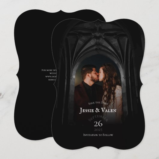 Gothic Arch Elegant Wedding Dark Save the Date Kaart (Voorkant / Achterkant)