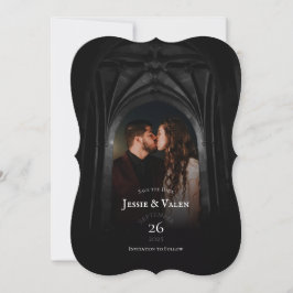 Gothic Arch Elegant Wedding Dark Save the Date Kaart