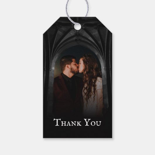 Gothic Arch Elegant Wedding Donker Zwart-wit Cadeaulabel (Voorkant)