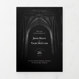 Gothic Arch Elegant Wedding Donker Zwart-wit Drieluik Programma