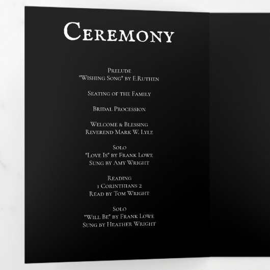 Gothic Arch Elegant Wedding Donker Zwart-wit Drieluik Programma (Binnenzijde eerst)