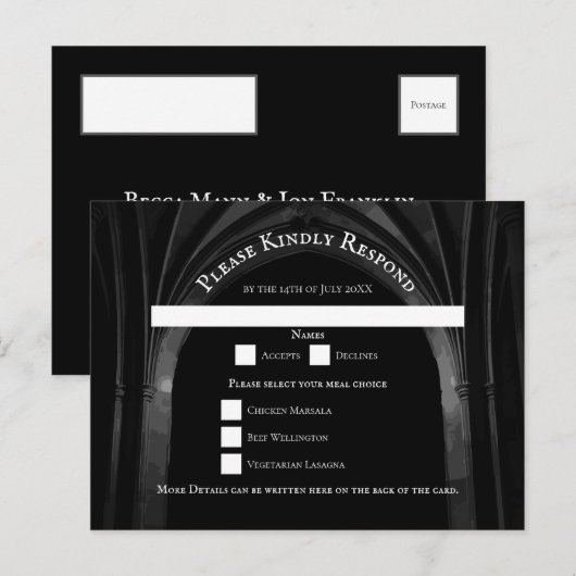 Gothic Arch Elegant Wedding Donker Zwart-wit Feestdagenkaart (Voorkant / Achterkant)