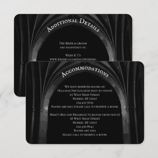 Gothic Arch Elegant Wedding Donker Zwart-wit Informatiekaartje (Voorkant / Achterkant)