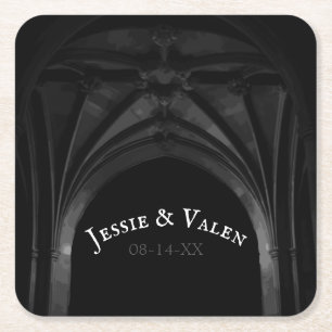 Gothic Arch Elegant Wedding Donker Zwart-wit Kartonnen Onderzetters
