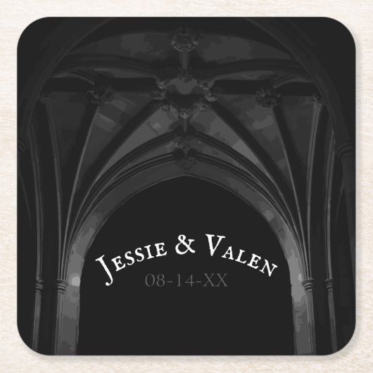 Gothic Arch Elegant Wedding Donker Zwart-wit Kartonnen Onderzetters (Voorkant)