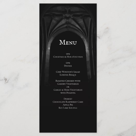 Gothic Arch Elegant Wedding Donker Zwart-wit Menu (Voorkant)