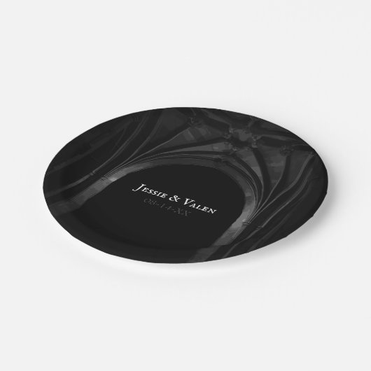 Gothic Arch Elegant Wedding Donker Zwart-wit Papieren Bordje (Gekanteld)