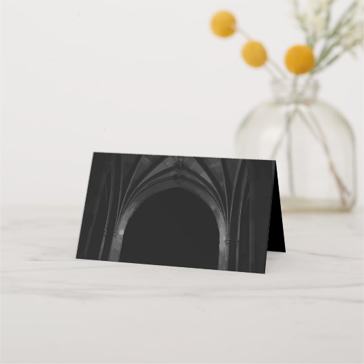 Gothic Arch Elegant Wedding Donker Zwart-wit Plaatskaartje (Voorkant)
