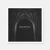 Gothic Arch Elegant Wedding Donker Zwart-wit Servet (Voorkant)