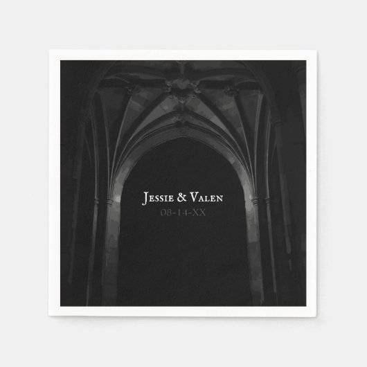 Gothic Arch Elegant Wedding Donker Zwart-wit Servet (Voorkant)