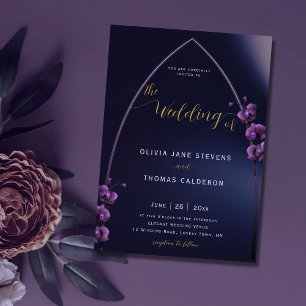 Gothic Arch Moody Paarse Orchids Floral Wedding Kaart