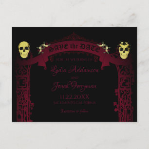Gothic Arch Trellis en Skulls Wedding Aankondigingskaart