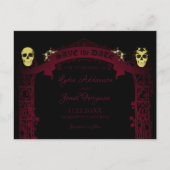 Gothic Arch Trellis en Skulls Wedding Aankondigingskaart (Voorkant)