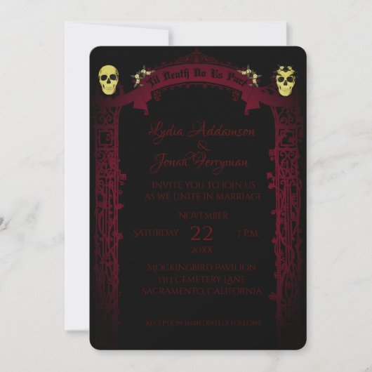 Gothic Arch Trellis en Skulls Wedding Kaart (Voorkant)