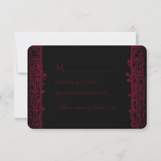 Gothic Arch Trellis en Skulls Wedding RSVP Kaartje (Voorkant)
