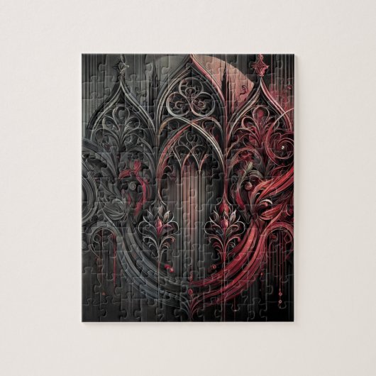 Gothic Arched Art Puzzel – ingewikkeld zwart en ro (Verticaal)