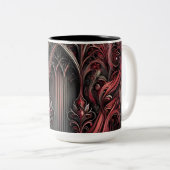 Gothic Arched Design Koffie Mok – Zwart en Rood Ar (Voorkant rechts)