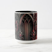 Gothic Arched Design Koffie Mok – Zwart en Rood Ar (Center)