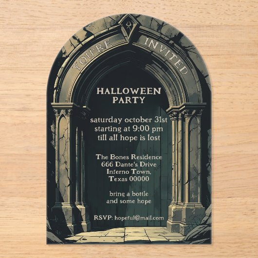 Gothic Archway Halloween Party Acryl Uitnodigingen (Voorkant)