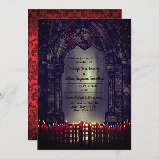 Gothic Archway met Red Candles Wedding Kaart (Voorkant / Achterkant)