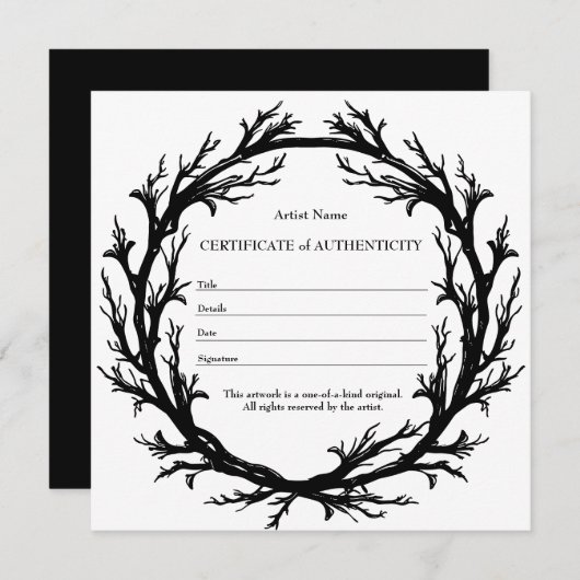 Gothic Art Certificaat van Echtheid Feestdagenkaart (Voorkant / Achterkant)
