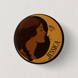 Gothic Art Deco Girl and Crescent Moon editable Ronde Button 3,2 Cm