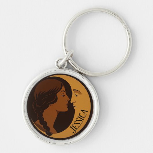 Gothic Art Deco Girl and Crescent Moon editable Sleutelhanger (Voorkant)