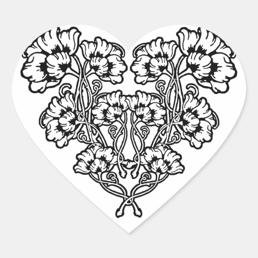 Gothic Art Nouveau Flower Heart Hart Sticker (Voorkant)