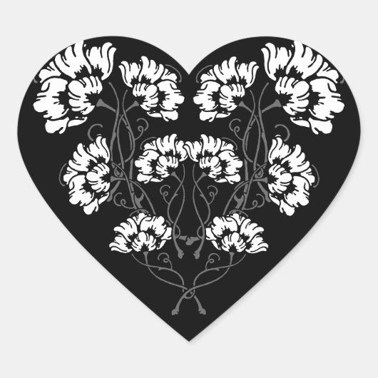 Gothic Art Nouveau Flower Heart Hart Sticker (Voorkant)