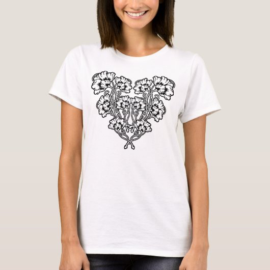 Gothic Art Nouveau Flower Heart T-shirt (Voorkant)