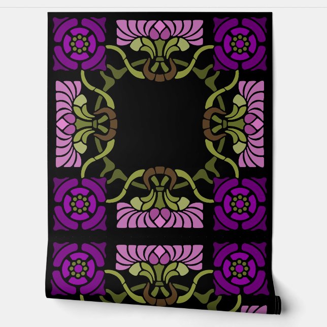 Gothic Art Nouveau Roos en Dahlia Purples Behang (Afrollen)