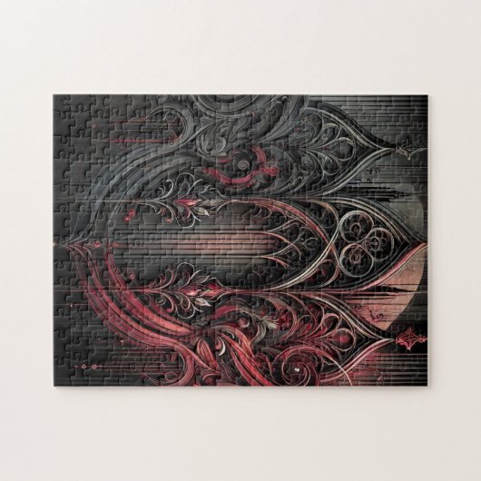 Gothic Art Puzzel – ingewikkeld rood en zwart ontw Legpuzzel (Horizontaal)