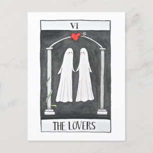 Gothic Art Tarot Lovers Cute Ghost koppel Grafisch Briefkaart