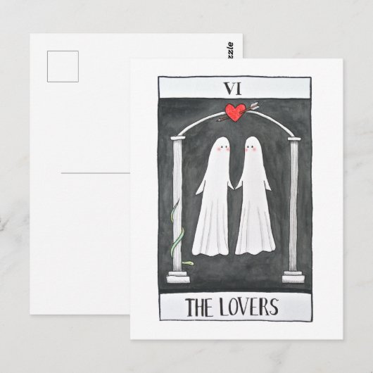 Gothic Art Tarot Lovers Cute Ghost koppel Grafisch Briefkaart (Voorkant / Achterkant)