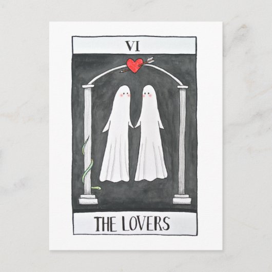 Gothic Art Tarot Lovers Cute Ghost koppel Grafisch Briefkaart (Voorkant)