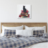 Gothic Art Zwarte Kat Antiek Boeken Crimson Rozen Canvas Afdruk (Insitu (Slaapkamer))