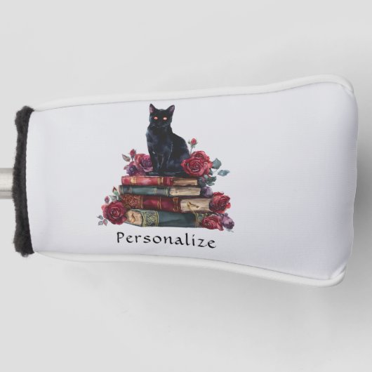 Gothic Art Zwarte Kat Antiek Boeken Crimson Rozen Golfheadcover (Voorkant)