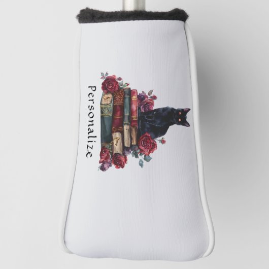Gothic Art Zwarte Kat Antiek Boeken Crimson Rozen Golfheadcover (Draai 90)