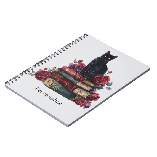 Gothic Art Zwarte Kat Antiek Boeken Crimson Rozen Notitieboek (Linkerzijde)