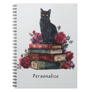 Gothic Art Zwarte Kat Antiek Boeken Crimson Rozen Notitieboek