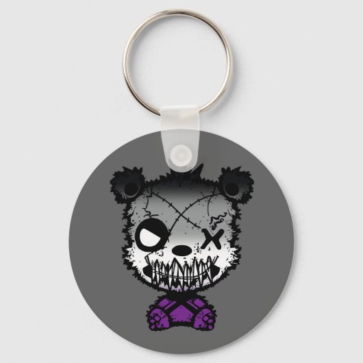 Gothic Asexual Pride Flag gekleurd Beer Sleutelhanger (Voorkant)