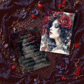 Gothic Attractive Girl Romantic Red Roses Bridal Kaart