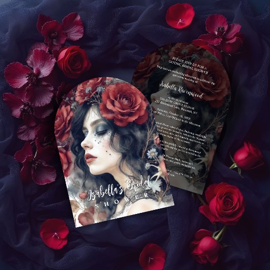 Gothic Attractive Girl Romantic Red Roses Bridal Kaart