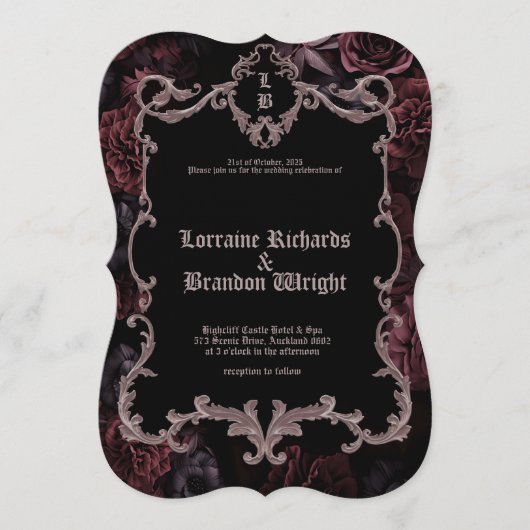 Gothic Aurelian Nightfall Wedding Invitation Kaart (Voorkant)