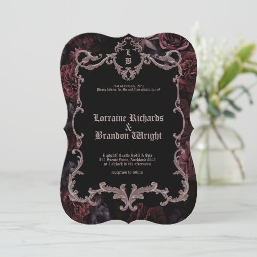 Gothic Aurelian Nightfall Wedding Invitation Kaart (Staand voorkant)