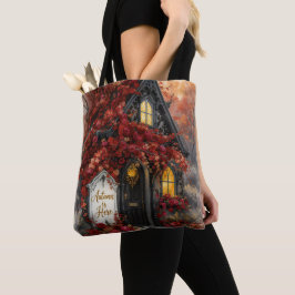Gothic Autumn Cottage Rozen Typografie Kunst Tote Bag